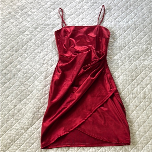 one shoulder gold dress Silky Satin Pleated High Slit Midi Evening Size:3 Valentine'S Day a denim jacket with